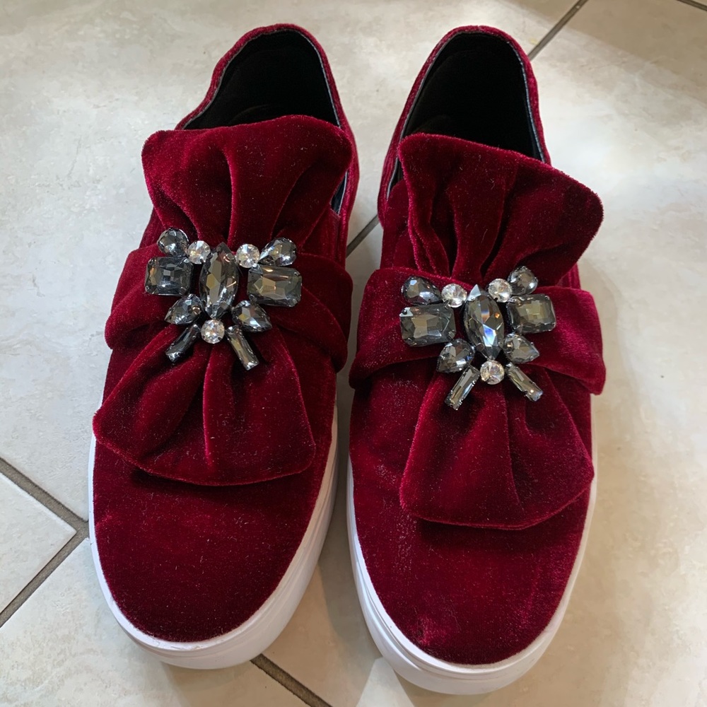 Zara burgundy Velvet sneakers with embellishments